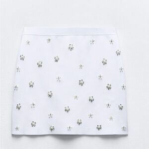 Zara White Mini Embellished Pencil Skirt